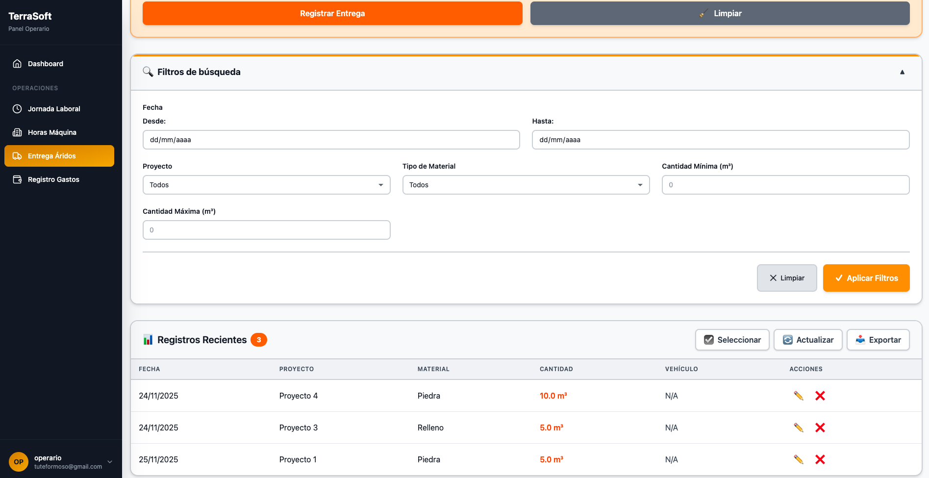 Entrega de Áridos - desktop